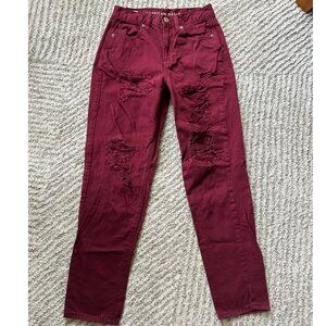 American Eagle Burgundy Distressed Mom Jeans!